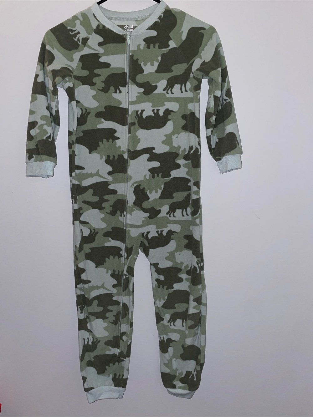 Carter's Boy Fleece One-Piece Pajamas Green Camo Dinosaur Wolf Zip-Up Sleeper